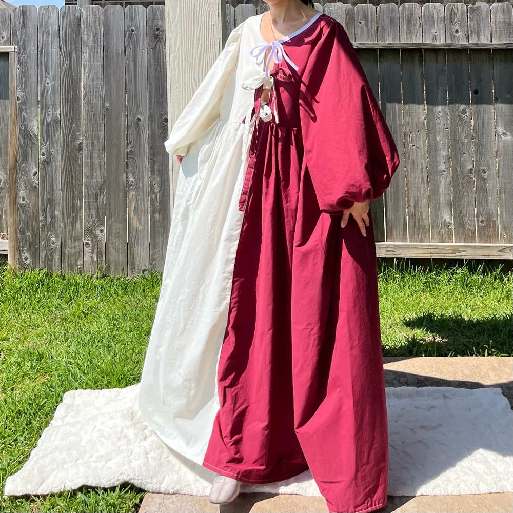 Handmade Puff Sleeve Half & Half Cottage Dress | 100% Cotton | SKU 04292 - Picture 11 of 16